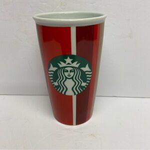 Starbucks Red Gold Holiday Stripe Ceramic Coffee Mug Frappuccino